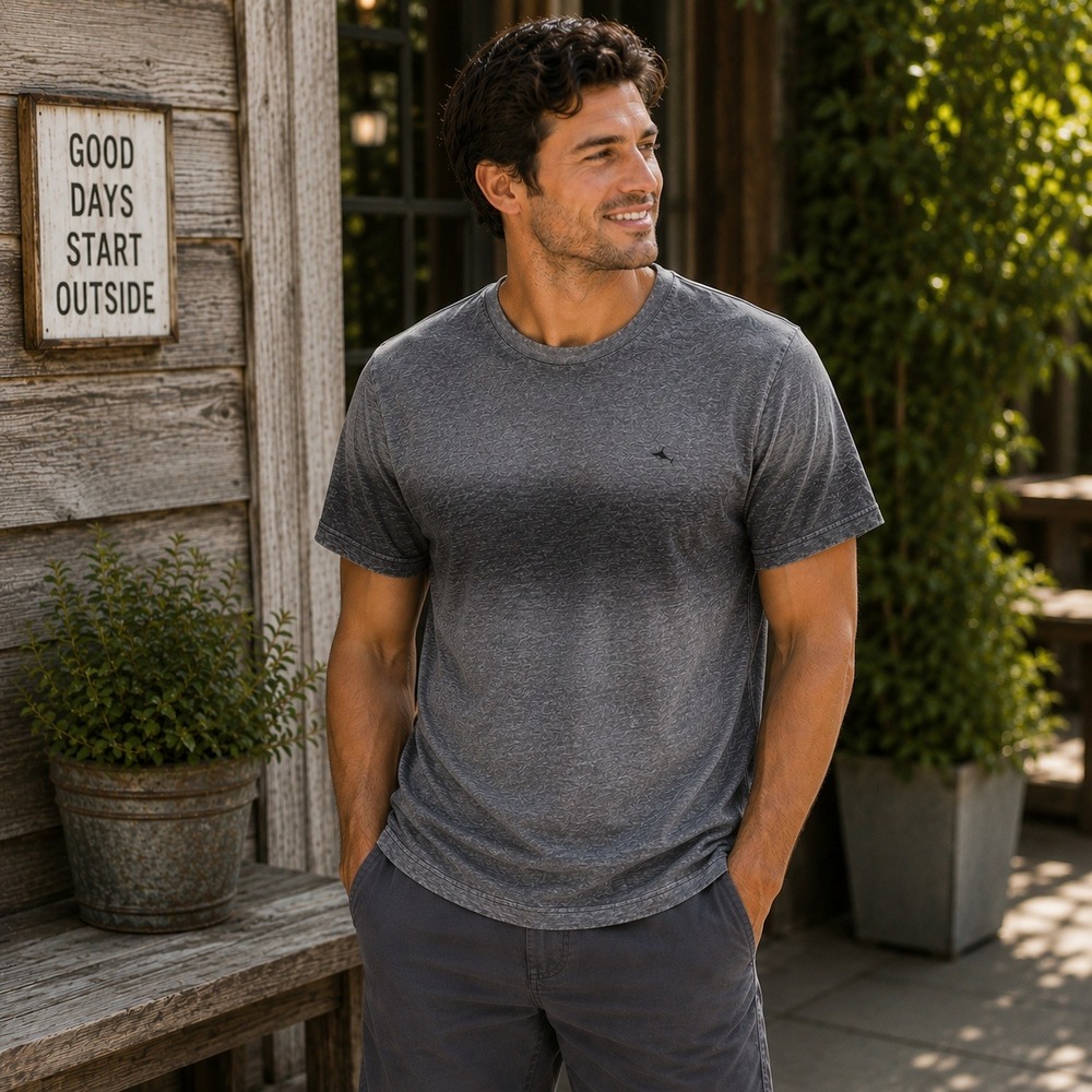 Tommy Bahama IslandZone Mens Large Grey Space Dye Stripe‎ Performance T-Shirt